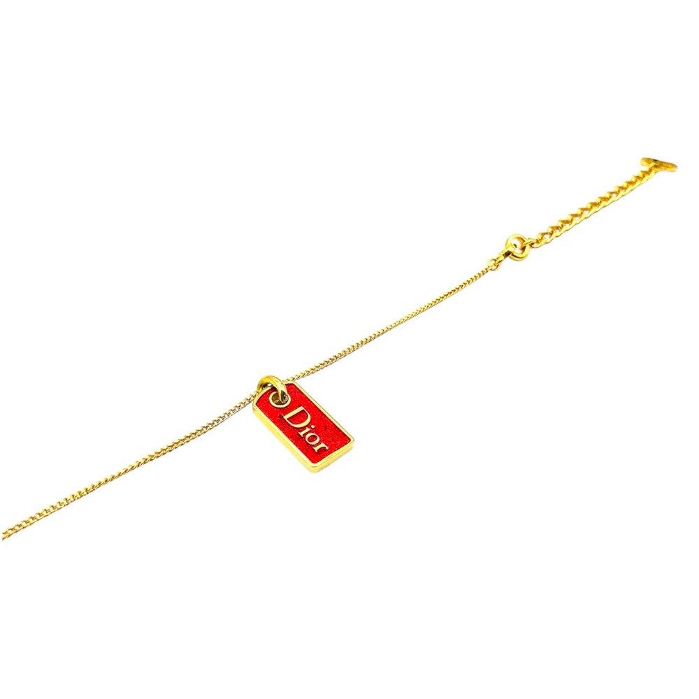 Authentic Christian Dior Gold Tone Red Enamel Tag Charm Bracelet – - Picture 3 of 10